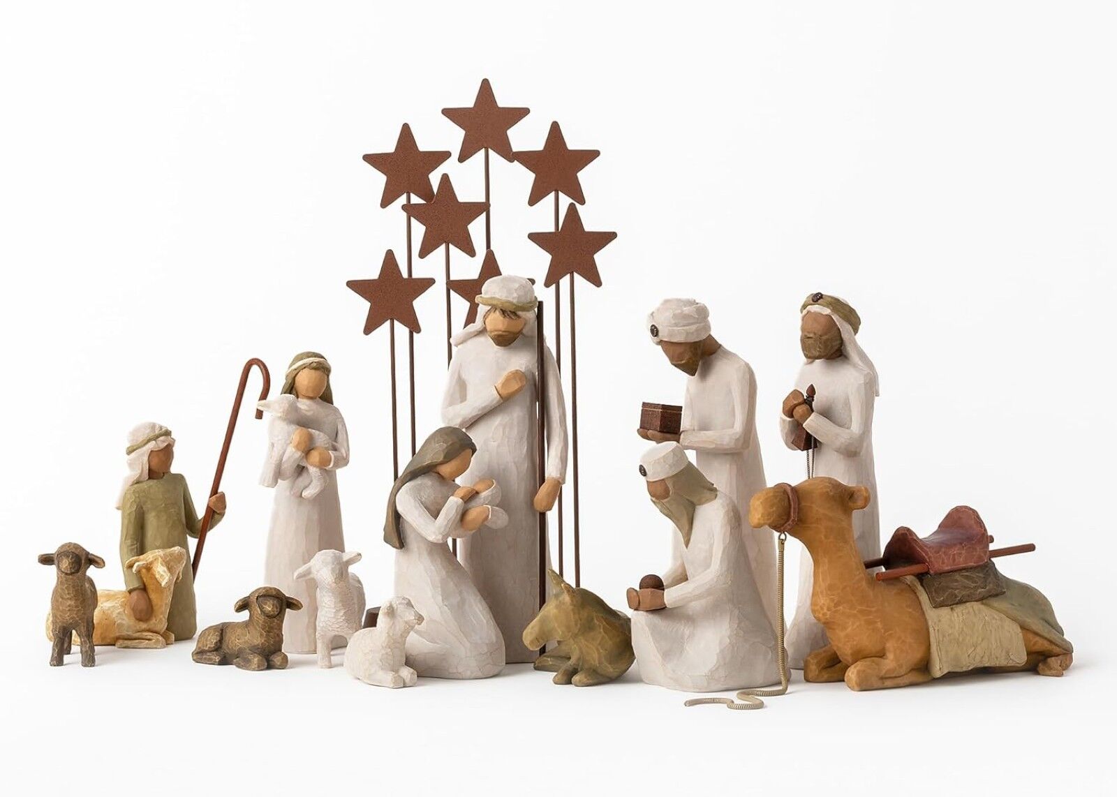 Willow Tree Nativity Christmas Figures Holy Family Wise Men Animals Metal Star 14-Piece Set
