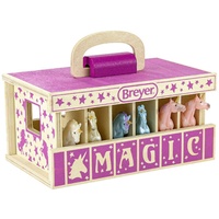Breyer Horses Farms Unicorn Wooden Carry Stable 6 Unicorn Play Set Stablemates 1:32 Scale 59218