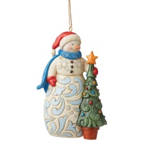 Heartwood Creek by Jim Shore Snowman With Christmas Tree Hanging Ornament 12cm