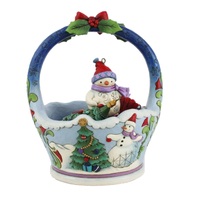 Heartwood Creek by Jim Shore Christmas Basket Figurine With 4 Hanging Ornaments