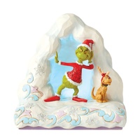 Grinch by Jim Shore - Grinch and Max Listening on Light Up Snow Mound Figurine 15cm
