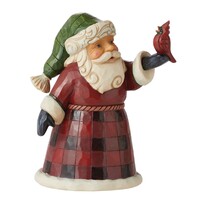 Heartwood Creek by Jim Shore - Santa Pint Sized Buffalo Plaid Cloak & Cardinal Figurine 12.5cm