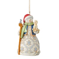 Heartwood Creek by Jim Shore - Snowman with Cat Christmas Hanging Ornament 11.5cm