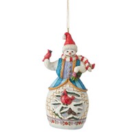 Heartwood Creek by Jim Shore - Snowman with Cardinal - Christmas Hanging Ornament 11.5cm