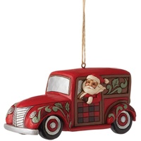 Heartwood Creek by Jim Shore -  Highland Glen Santa in Woodie Wagon Christmas Hanging Ornament 5.5cm