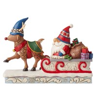 Heartwood Creek by Jim Shore - Reindeer Pulling Christmas Gnome Santa Sled Figurine 14.6cm
