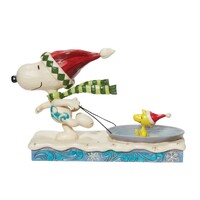 Peanuts by Jim Shore - Snoopy & Woodstock on Saucer Dog-Sledding Figurine 12.5cm
