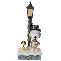 Peanuts by Jim Shore - Snoopy & Woodstock Christmas Lamp Post Light Up Figurine 21.5cm