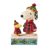 Peanuts by Jim Shore - Snoopy & Woodstock Plaid Puffer Jackets Christmas Figurine 14cm