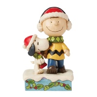 Peanuts by Jim Shore - Charlie Brown & Snoopy Santa Hats & Scarf Figurine 15cm