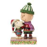 Peanuts by Jim Shore -Snoopy and Charlie Brown Wearing  Ugly Xmas Sweaters