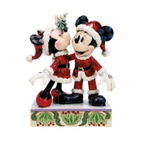 Disney Traditions by Jim Shore Mickey and Minnie Mouse Under Christmas Mistletoe