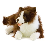 Bocchetta Plush Toys - Dog Border Collie Chocolate - XL Hazel Belly Pouch Pocket 60cm
