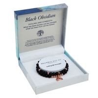 Crystal Carvings by Bramble Bay Tree of Life Duo Bracelet Set - Black Obsidian w Rose Gold