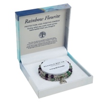 Crystal Carvings by Bramble Bay Tree of Life Duo Bracelet Set - Rainbow Flourite Rhodium