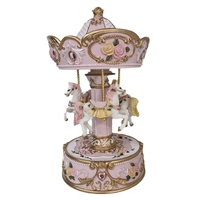 Russell Collection - Carousel 3 Horse Musical Merry Go Round - Pink 19.5cm