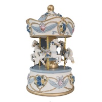 Russell Collection - Carousel 3 Horse Musical Merry Go Round - Blue 15cm