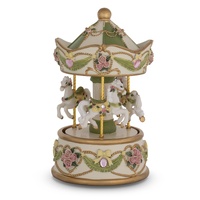 Russell Collection - Carousel 3 Horse Musical Merry Go Round - Lemon 15cm