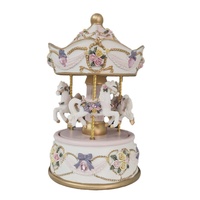 Russell Collection - Carousel 3 Horse Musical Merry Go Round - Rose Pink 15cm