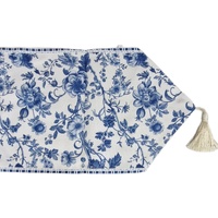 Hamptons Table Runner Blue White Rectangular Polyester Tassels 180x33cm - LaVida