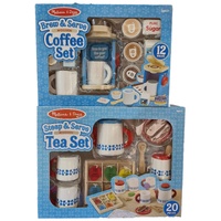 Melissa & Doug Steep & Serve Tea Set + Brew & Serve Coffee Set Wooden Pretend Play