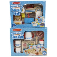 Melissa & Doug Steep & Serve Tea Set + Make A Cake Wooden Mixer Set Pretend Play