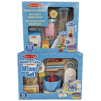Melissa & Doug Make A Cake Wooden Mixer Set + Smoothie Maker Pretend Play Activity Set