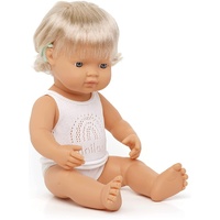 Miniland Doll Caucasian Blonde Girl with Hearing Aid 38cm
