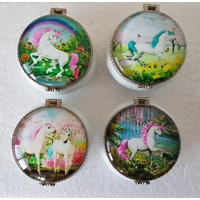 Unicorn Pin Box 5.5 cm Round with Hinged Lid 4 Assorted 