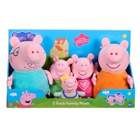 Peppa Pig Family - Mummy & Daddy, Peppa, George & Baby Evie- 5 Piece Plush Soft Toy Pack