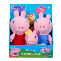 Peppa Pig Family Trio -  Peppa, George & Baby Evie - Plush Soft Toy 3 Pack