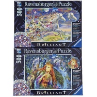 Ravensburger Puzzle 500pc Bumper 2 Pack - Brilliant Gems - Fairies & Unicorn