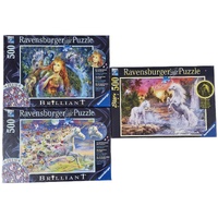 Ravensburger Puzzle 500pc Bumper 3 Pack - Brilliant Gems Starline - Fairies & Unicorn