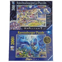 Ravensburger Puzzle 200-500pc Bumper 2 Pack - Brilliant Gems, Glow in Dark - Mermaid & Unicorn