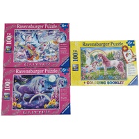 Ravensburger Puzzle XXL 100pc Bumper 3 Pack -  Glitter - Unicorns