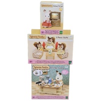 Sylvanian Families Furniture Pack - Kitchen Island, 3 Piece Suite, Deluxe TV Set